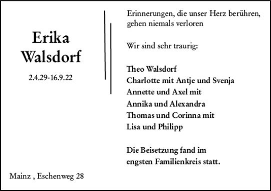 Traueranzeige von Mainz Eschenweg von vrm-trauer AZ Mainz