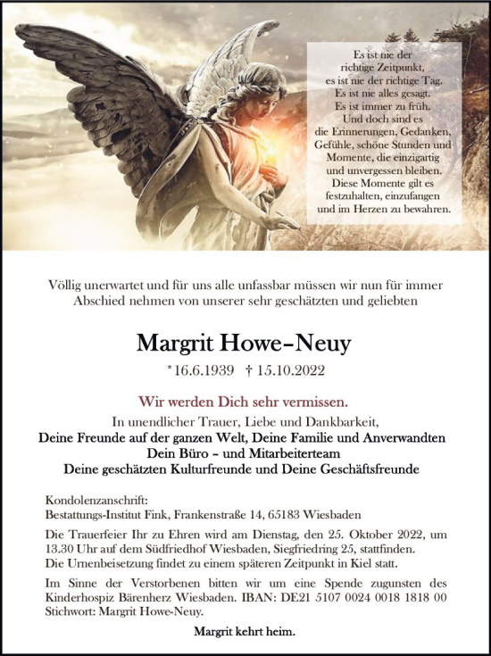 Traueranzeige von Margrit Howe-Neuy von vrm-trauer Wiesbadener Kurier