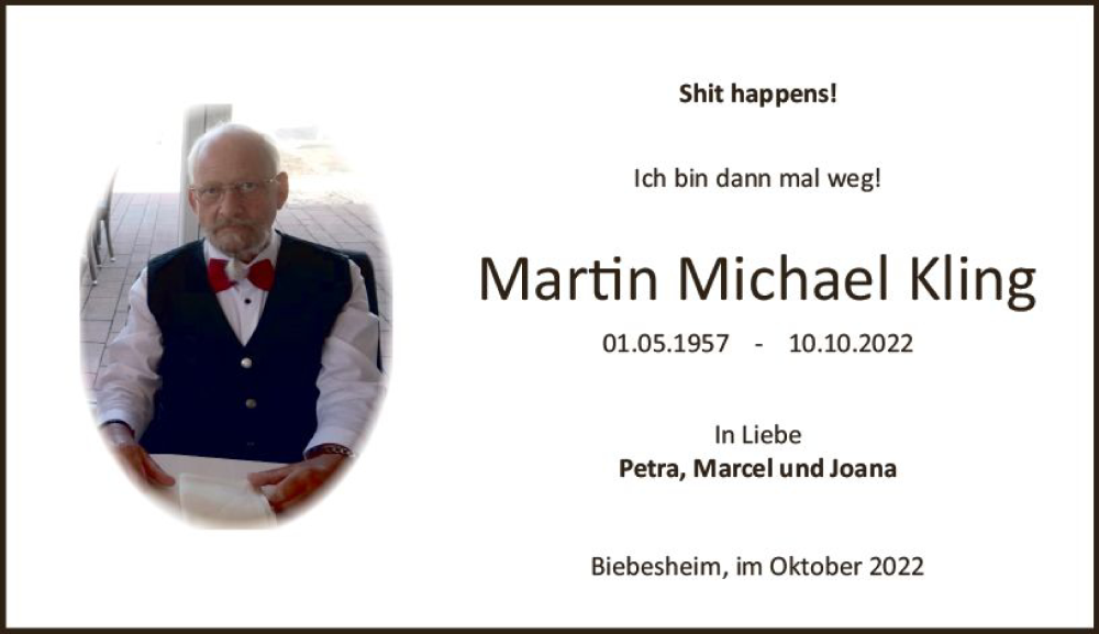  Traueranzeige für Martin Michael Kling vom 15.10.2022 aus vrm-trauer Groß-Gerauer Echo