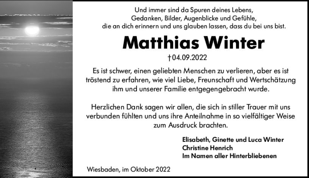  Traueranzeige für Matthias Winter vom 08.10.2022 aus vrm-trauer Wiesbadener Kurier