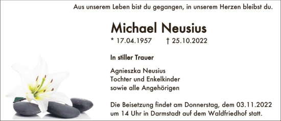 Traueranzeige von Michael Neusius von vrm-trauer Darmstädter Echo