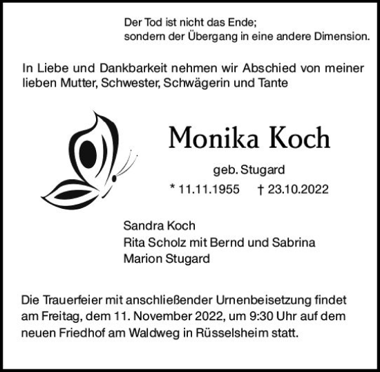Traueranzeige von Monika Koch von vrm-trauer Rüsselsheimer Echo / MainSpitze