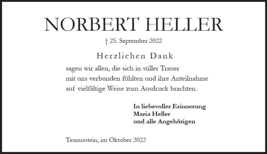 Traueranzeige von Norbert Heller von vrm-trauer Wiesbadener Kurier