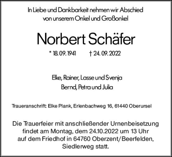 Traueranzeige von Norbert Schäfer von vrm-trauer Darmstädter Echo