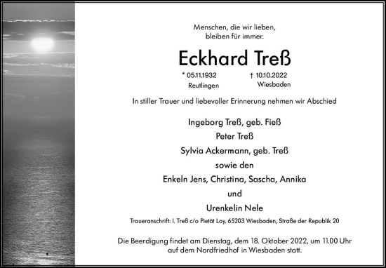 Traueranzeige von Peter Treß von vrm-trauer Wiesbadener Kurier