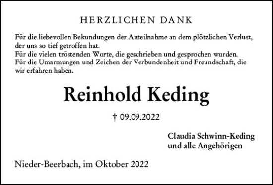 Traueranzeige von Reinhold Keding von vrm-trauer Darmstädter Echo