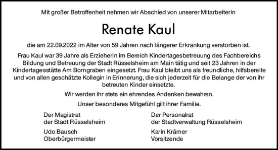 Traueranzeige von Renate Kaul von vrm-trauer Rüsselsheimer Echo / MainSpitze