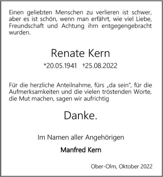 Traueranzeige von Renate Kern von vrm-trauer AZ Mainz