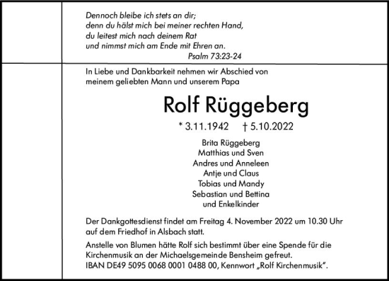 Traueranzeige von Rolf Rüggeberg von vrm-trauer Darmstädter Echo