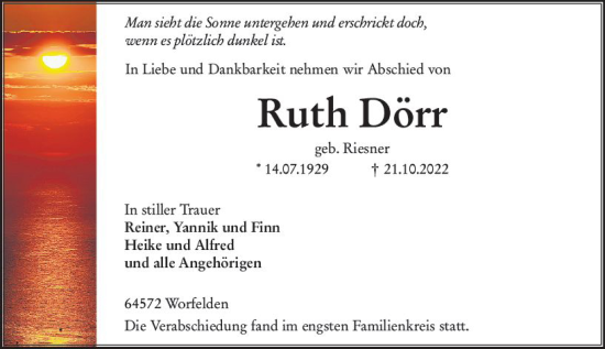 Traueranzeige von Ruth Dörr von vrm-trauer Groß-Gerauer Echo
