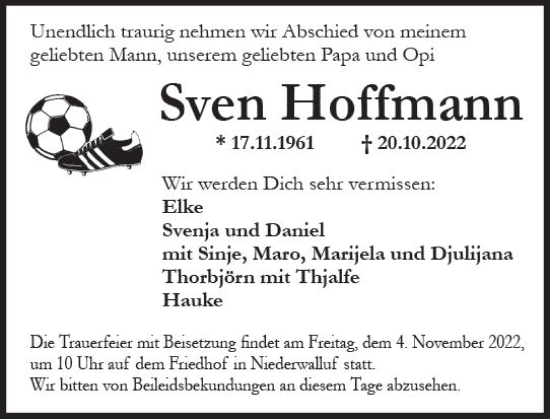 Traueranzeige von Sven Hoffmann von vrm-trauer Rheingau