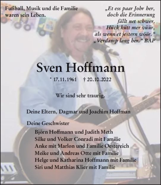 Traueranzeige von Sven Hoffmann von vrm-trauer Wiesbadener Kurier