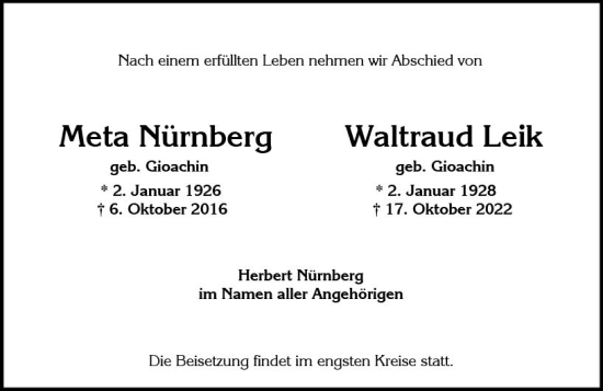 Traueranzeige von Waltraud Leik von vrm-trauer Wiesbadener Kurier