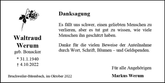 Traueranzeige von Waltraud Werum von vrm-trauer AZ Mainz