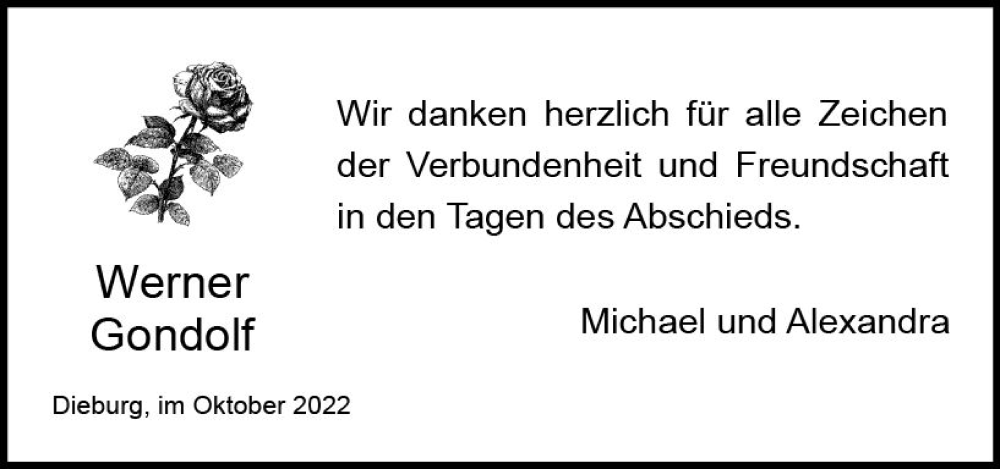  Traueranzeige für Werner Gondolf vom 22.10.2022 aus vrm-trauer DieburgerAnzeiger/Groß-Zimmerner Lokala