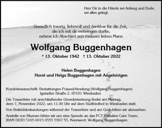 Traueranzeige von Wolfgang Buggenhagen von vrm-trauer Wiesbadener Kurier