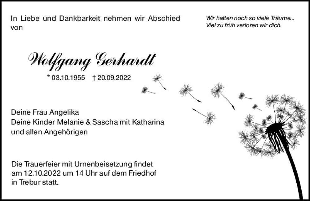  Traueranzeige für Wolfgang Gerhardt vom 07.10.2022 aus vrm-trauer Groß-Gerauer Echo