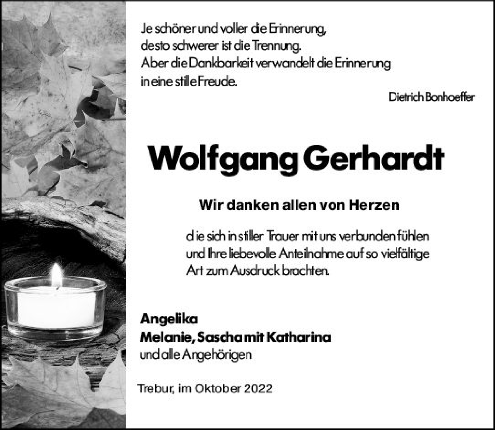  Traueranzeige für Wolfgang Gerhardt vom 29.10.2022 aus vrm-trauer Groß-Gerauer Echo