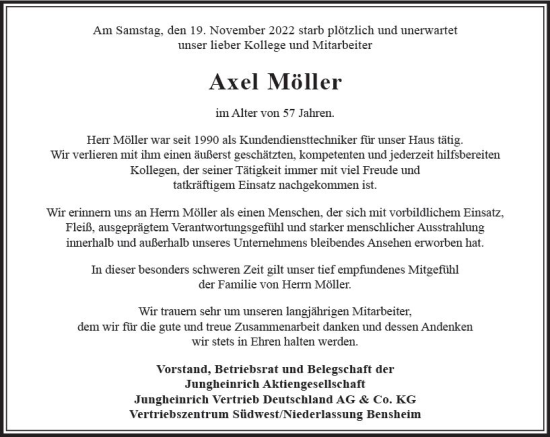 Traueranzeige von Axel Möller von vrm-trauer Bürstädter/Lamperth. Ztg/Starkenburger