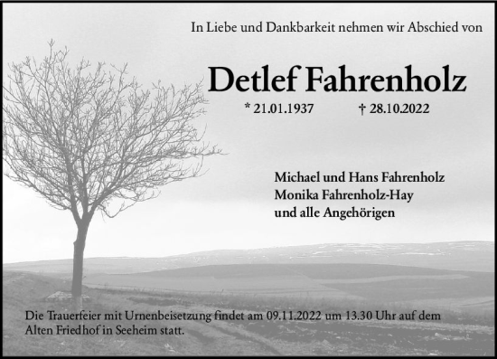 Traueranzeige von Detlef Fahrenholz von vrm-trauer Darmstädter Echo