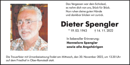 Traueranzeige von Dieter Spengler von vrm-trauer Darmstädter Echo
