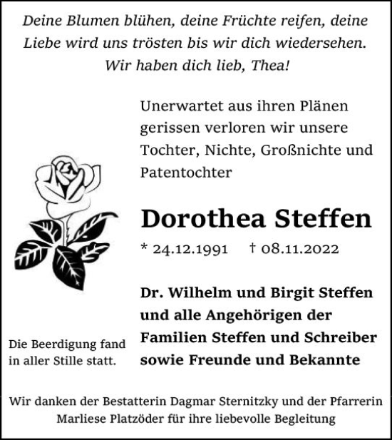 Traueranzeige von Dorothea Steffen von vrm-trauer Darmstädter Echo