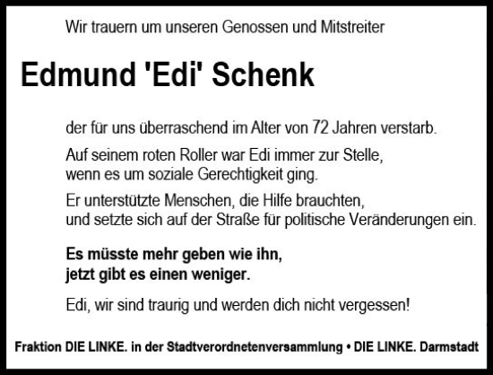 Traueranzeige von Edmund Schenk von vrm-trauer Darmstädter Echo