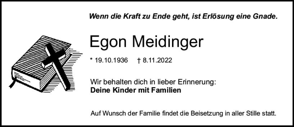  Traueranzeige für Egon Meidinger vom 19.11.2022 aus vrm-trauer Darmstädter Echo