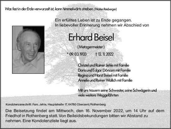 Traueranzeige von Erhard Beisel von vrm-trauer Odenwälder Echo