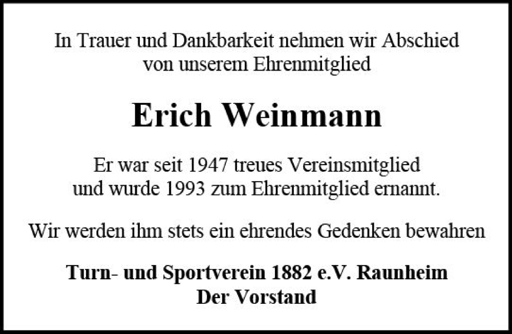  Traueranzeige für Erich Weinmann vom 12.11.2022 aus vrm-trauer Rüsselsheimer Echo / MainSpitze