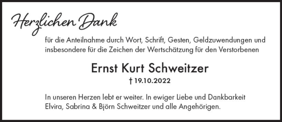 Traueranzeige von Ernst Kurt Schweitzer von vrm-trauer Darmstädter Echo