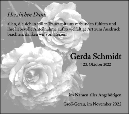 Traueranzeige von Gerda Schmidt von vrm-trauer Groß-Gerauer Echo