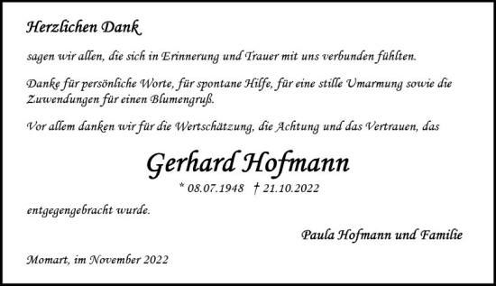 Traueranzeige von Gerhard Hofmann von vrm-trauer Odenwälder Echo