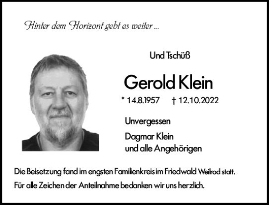 Traueranzeige von Gerold Klein von vrm-trauer Darmstädter Echo
