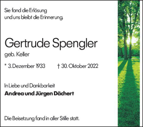 Traueranzeige von Gertrude Spengler von vrm-trauer Darmstädter Echo