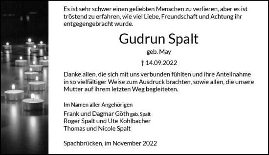 Traueranzeige von Gudrun Spalt von vrm-trauer Darmstädter Echo