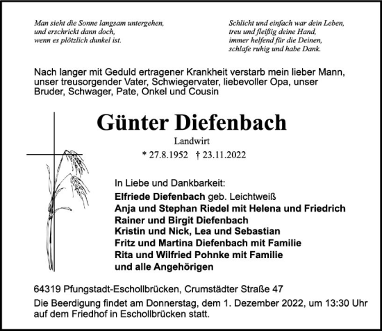 Traueranzeige von Günter Diefenbach von vrm-trauer Darmstädter Echo