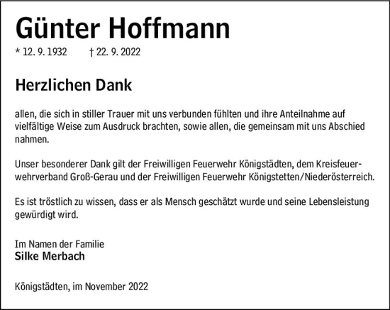 Traueranzeige von Günter Hoffmann von vrm-trauer Rüsselsheimer Echo / MainSpitze