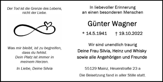 Traueranzeige von Günter Wagner von vrm-trauer AZ Mainz