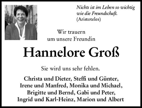 Traueranzeige von Hannelore Groß von vrm-trauer AZ Mainz