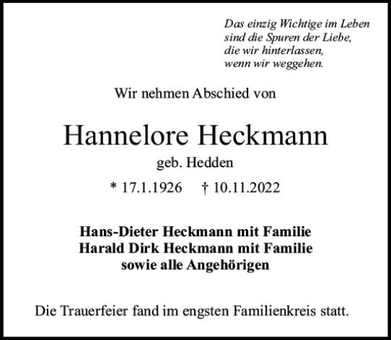 Traueranzeige von Hannelore Heckmann von vrm-trauer Darmstädter Echo