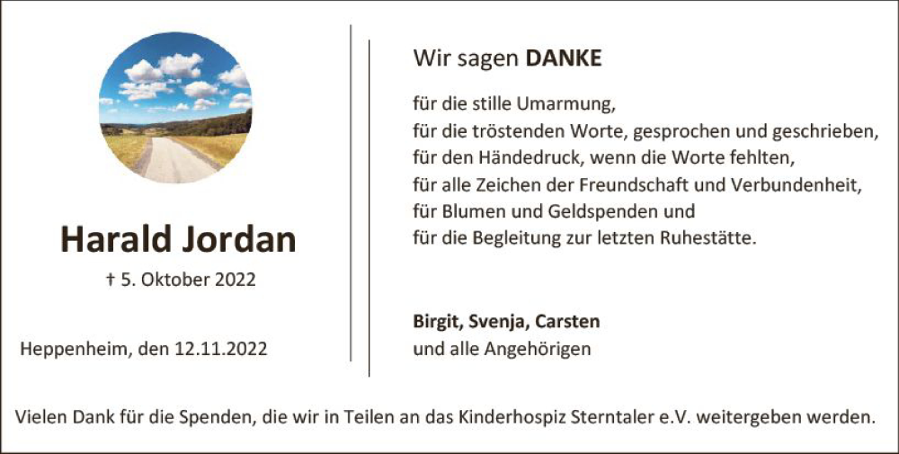  Traueranzeige für Harald Jordan vom 12.11.2022 aus vrm-trauer Bergsträßer Anzeiger