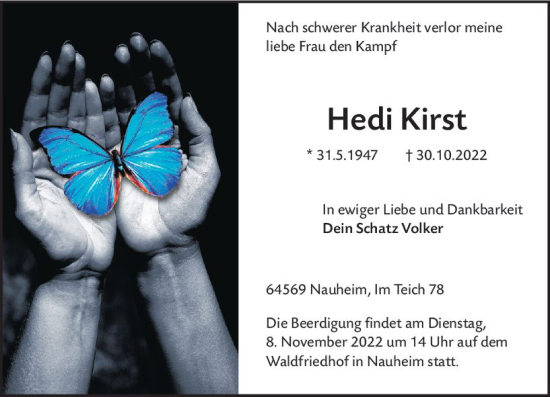 Traueranzeige von Hedi Kirst von vrm-trauer Rüsselsheimer Echo / MainSpitze