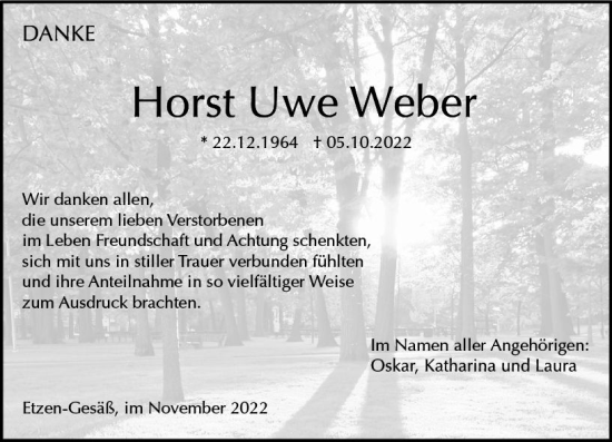 Traueranzeige von Horst Uwe Weber von vrm-trauer Odenwälder Echo
