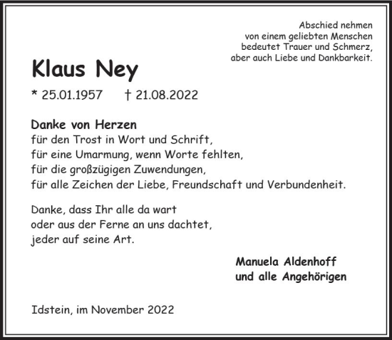 Traueranzeige von Klaus Ney von vrm-trauer Idsteiner Zeitung