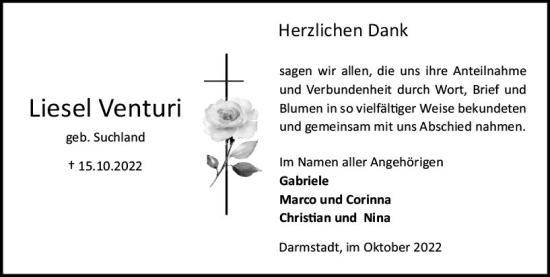 Traueranzeige von Liesel Venturi von vrm-trauer Darmstädter Echo