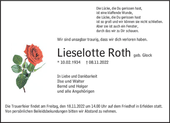 Traueranzeige von Lieselotte Roth von vrm-trauer Groß-Gerauer Echo