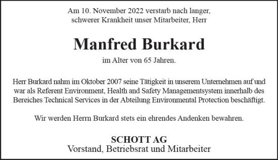 Traueranzeige von Manfred Burkard von vrm-trauer AZ Mainz