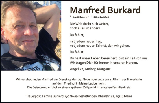 Traueranzeige von Manfred Burkard von vrm-trauer AZ Mainz