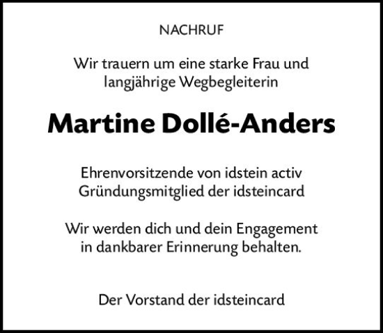 Traueranzeige von Martine Dolle-Anders von vrm-trauer Idsteiner Zeitung